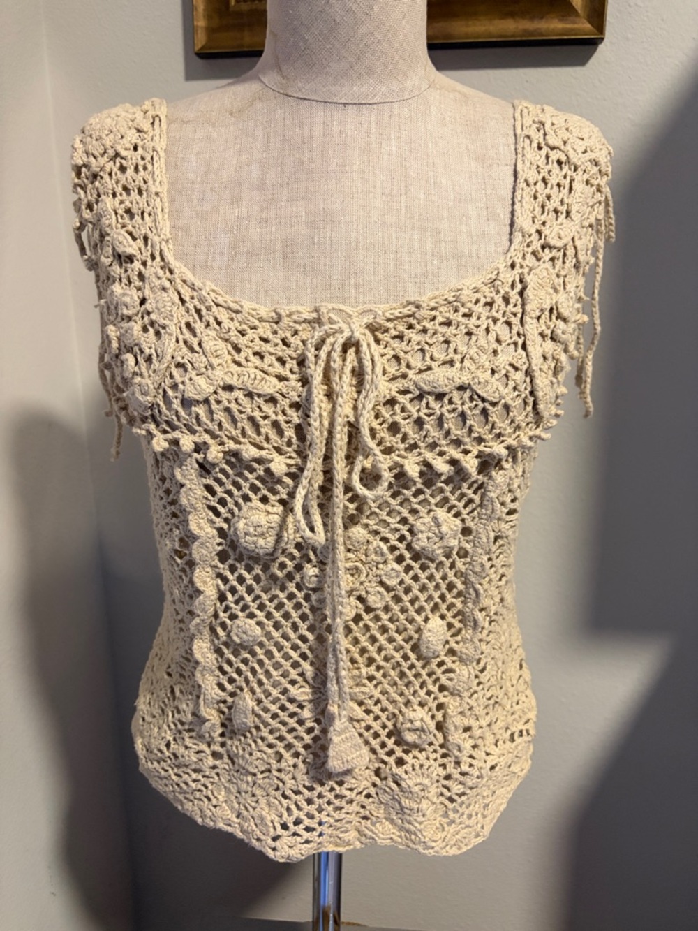 Handmade Crochet Tank Top in Cream Size Small